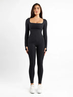 Seamless Square Neck Long-Sleeve Jumpsuit