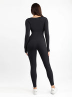 Seamless Square Neck Long-Sleeve Jumpsuit
