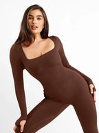 Seamless Square Neck Long-Sleeve Jumpsuit